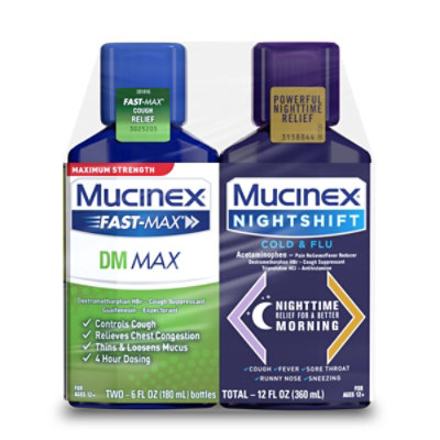 Mucinex Fast-Max DM Max and Nightshift Cold & Flu Medicine Liquid - 2-6 Fl. Oz. - Image 2