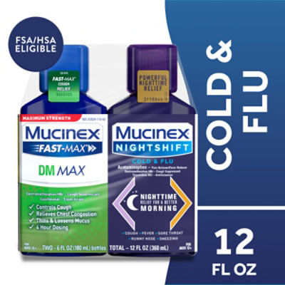 Mucinex Fast-Max DM Max and Nightshift Cold & Flu Medicine Liquid - 2-6 Fl. Oz. - Image 2