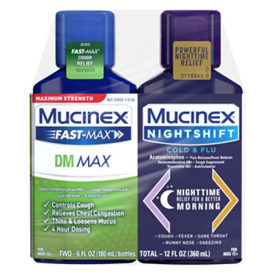 Mucinex Fast-Max DM Max and Nightshift Cold & Flu Medicine Liquid - 2-6 Fl. Oz. - Image 3