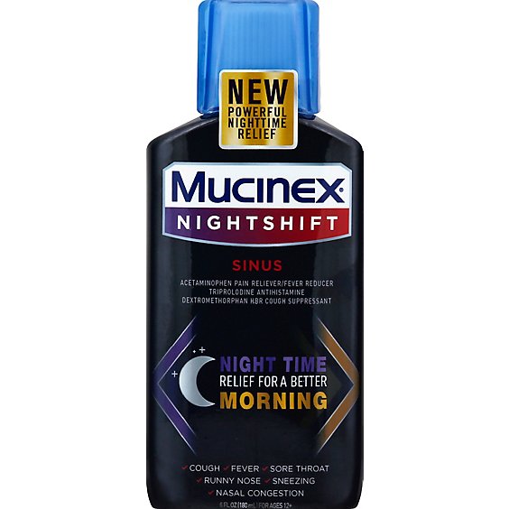 Mucinex Nightshift Sinus Medicine Night Time Relief Liquid - 6 Fl. Oz.