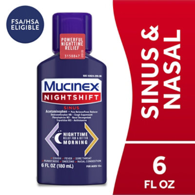 Mucinex Nightshift Sinus Medicine Night Time Relief Liquid - 6 Fl. Oz. - Image 1