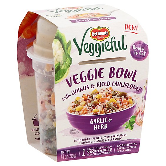 Del Monte Veggieful Veggie Bowl With Quinoa & Riced Cauliflower Garlic & Herb - 7.4 Oz