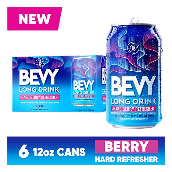 Bevy Long Drink Hard Sparkling Berry Refresher In Cans - 72 Fl. Oz.
