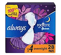 Always Radiant Size 4 Overnight Sanitary Pads With Wings Scented - 28 Count