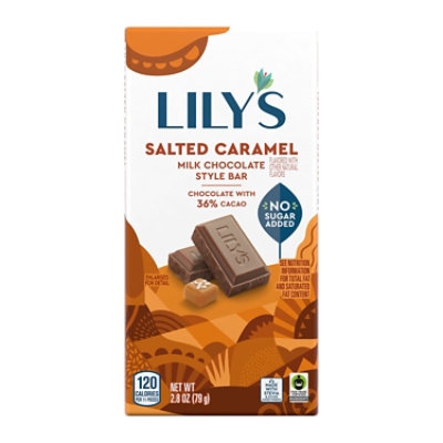 Lilys Salted Caramel Flavored Milk Chocolate Style No Sugar Added Sweets Bar - 2.8 Oz