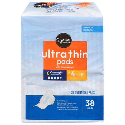 Signature Care Ultra Thin Overnight Absorbency With Flexi Wings Maxi Pads - 38 Count