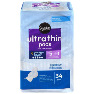 Signature Select/Care Ultra Thin Overnight Absorbency With Flexi Wings Maxi Pads - 34 Count