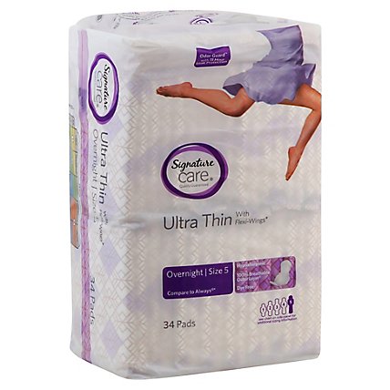 Signature Care Ultra Thin Overnight Absorbency With Flexi Wings Maxi Pads - 34 Count - Image 1