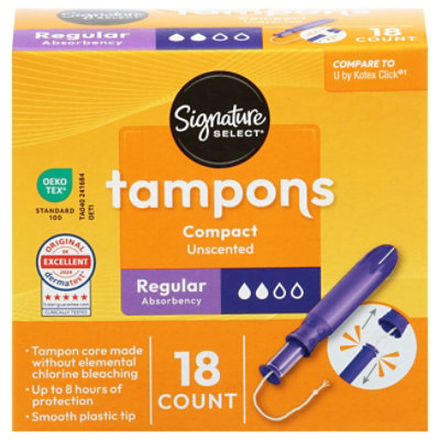 Signature Select/Care Compact Regular Absorbency Unscented Tampons - 18 Count