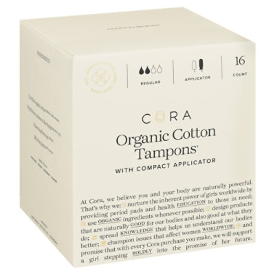 Cora Tampons Premium Organic Cotton With Compact Applicators Regular - 16 Count - Image 2