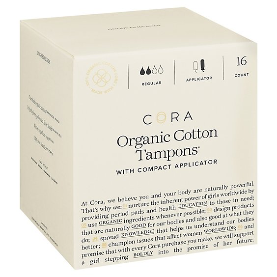 Cora Tampons Premium Organic Cotton With Compact Applicators Regular - 16 Count