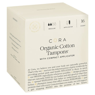 Cora Tampons Premium Organic Cotton With Compact Applicators Regular - 16  Count - Albertsons