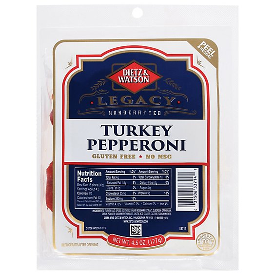 Dietz & Watson Turkey Pepperoni Pillow Pack Gluten Free - 4.5 Oz