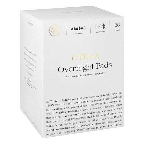 Cora Pads Organic Cotton Super Absorbency Overnight - 28 Count