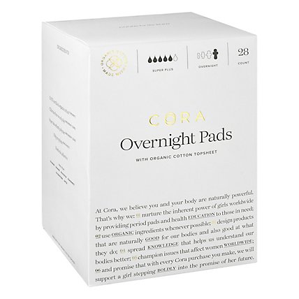 Cora Pads Organic Cotton Super Absorbency Overnight - 28 Count - Image 1
