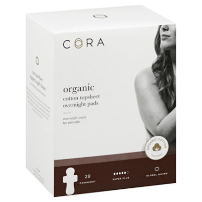 Cora Pads Organic Cotton Super Absorbency Overnight - 28 Count