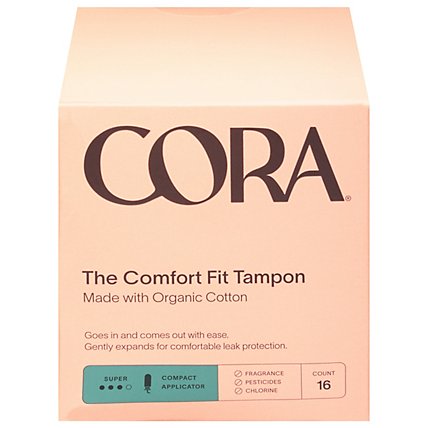Cora Tampons Premium Organic Cotton With Compact Applicators Super - 16 Count - Image 3