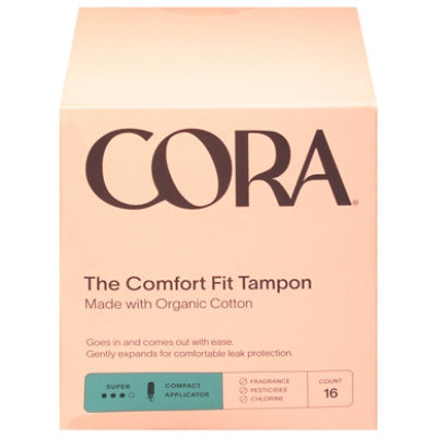 Cora Tampons Premium Organic Cotton With Compact Applicators Super - 16  Count