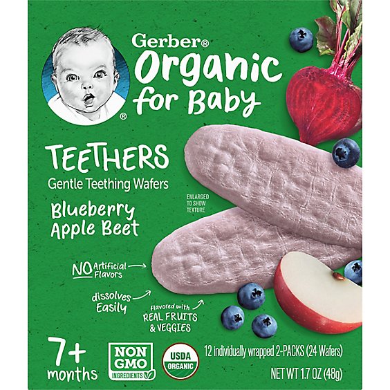 Gerber Organic Teethers Blueberry Apple Beet 7+ Months 12 Count - 1.7 Oz