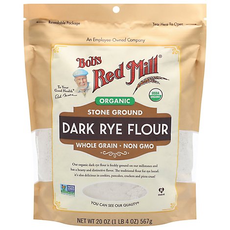 Bobs Red Mill Organic Flour Dark Rye Stone Ground Whole Grain Non GMO - 20 Oz