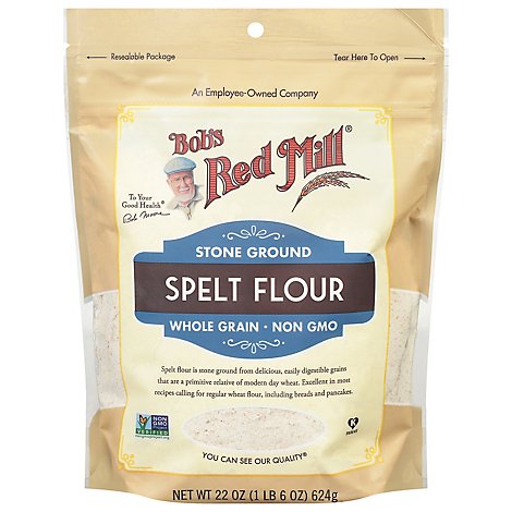 Bobs Red Mill Flour Spelt Stone Ground Whole Grain Non GMO - 22 Oz