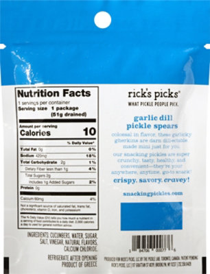 Ricks Picks Garlic Dill Spears Snack Pack - 1.8 Oz - Image 6