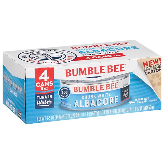 Bumble Bee Tuna Premium Chunk White Albacore In Water - 4-5 Oz