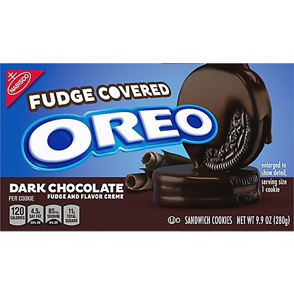 OREO Sandwich Cookies Fudge Covered Dark Chocolate - 9.9 Oz - Image 2