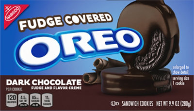 OREO Sandwich Cookies Fudge Covered Dark Chocolate - 9.9 Oz - Image 2