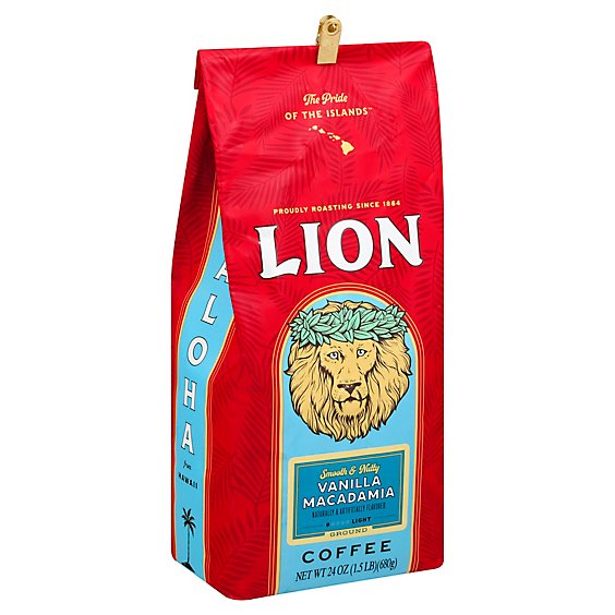 Lion Coffee Ground Light Vanilla Macadamia - 24 Oz