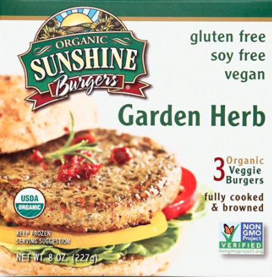 Sunshine Burgers Veggie Burgers Organic Garden Herb 3 Count - 8 Oz - Image 2