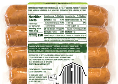 Applegate Organics Chicken Sausage Chicken Apple - 12 Oz - Image 6