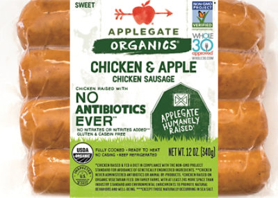 Applegate Organics Chicken Sausage Chicken Apple - 12 Oz - Image 2