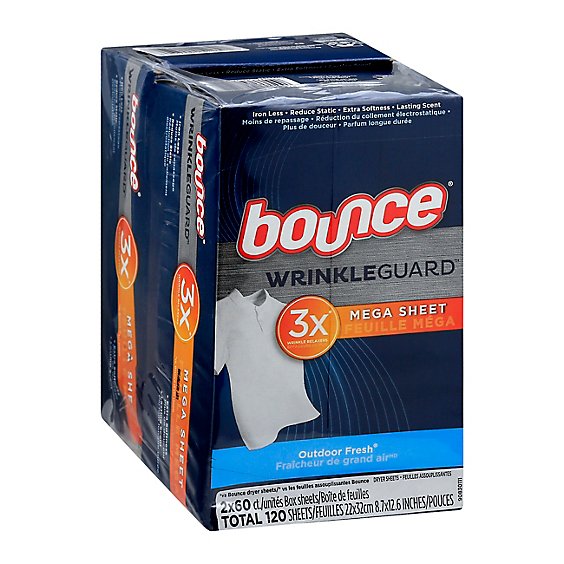 Bounce WrinkleGuard Outdoor Fresh Scent Mega Dryer Sheets - 120 Count