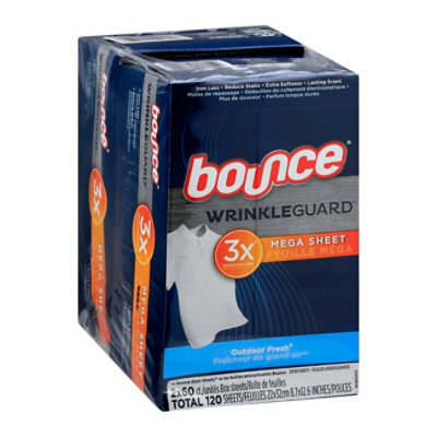 Bounce WrinkleGuard Dryer Sheets Outdoor Fresh Twin Pack - 2-60 Count - Image 1