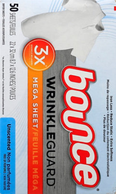 Bounce WrinkleGuard Dryer Sheets Mega Unscented - 50 Count - Image 5