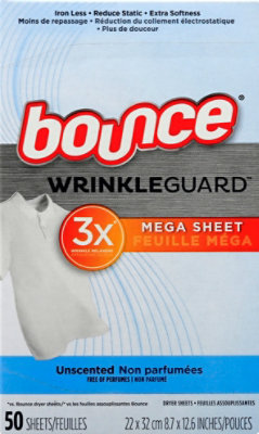 Bounce WrinkleGuard Dryer Sheets Mega Unscented - 50 Count - Image 2