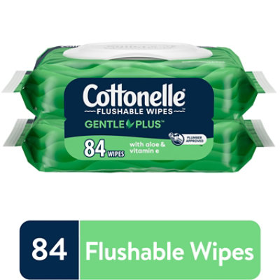 Cottonelle GentlePlus Flushable Wipes with Aloe & Vitamin E 2 Flip-Top Packs - 42 Count