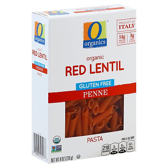 O Organic Pasta Penne Red Lentil - 8 Oz