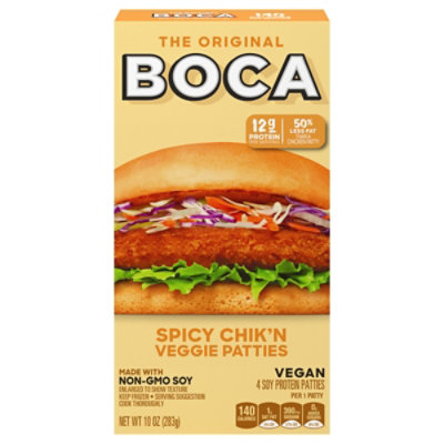 BOCA Spicy Vegan Chik'n Veggie Patties with Non-GMO Soy - 4 Count - Image 1