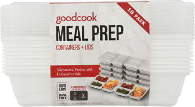 GoodCook Containers + Lids Meal Prep 3 Compartment 4 Cup - 10 Count - Image 4