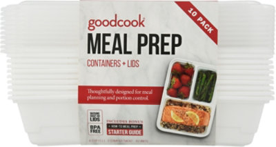 GoodCook Containers + Lids Meal Prep 3 Compartment 4 Cup - 10 Count - Image 2