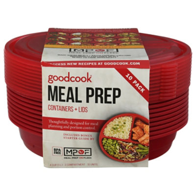 Good Cook Meal Prep 10 Containers And Lids 3 Compartments Microwave Safe New