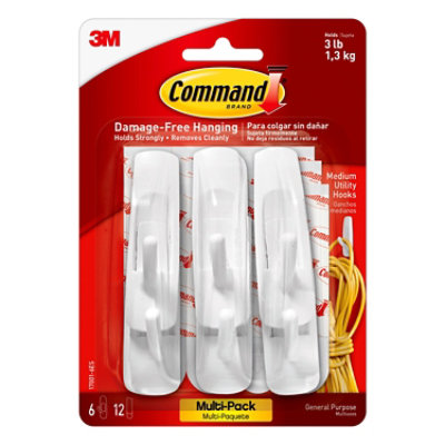 Command 3M Utility Hooks Medium White Value Pack - 6 Count - Image 2