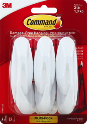 3M Command Designer Hooks Medium White Multi Pack - 6 Count - Image 2