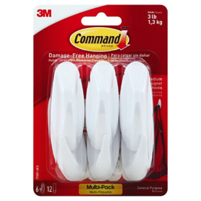 3M Command Designer Hooks Medium White Multi Pack - 6 Count - Image 1