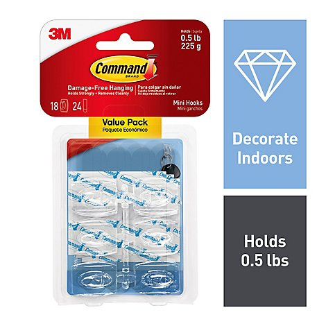 Command 3M Hooks Mini Clear Value Pack - 18 Count