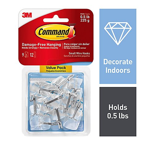 3M Command 3M Wire Hooks Small Clear Value Pack - 9 Count