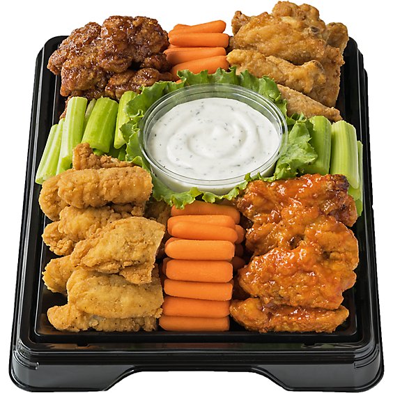 Deli Catering Tray Wing Fling 16 Inch Square Tray 12-16 Servings - Each (Please allow 48 hours for delivery or pickup)