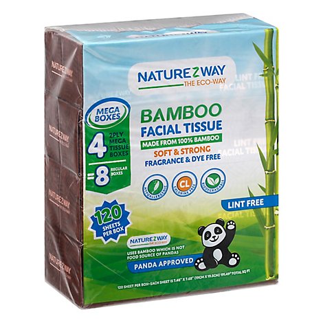 Bamboo Mega Facial Tissue Rectangle 120 Sheets 100% 4pk - Each